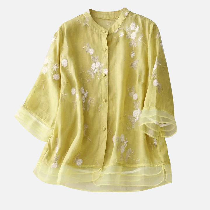 Breathable Cotton Top with Floral Embroidery for Women