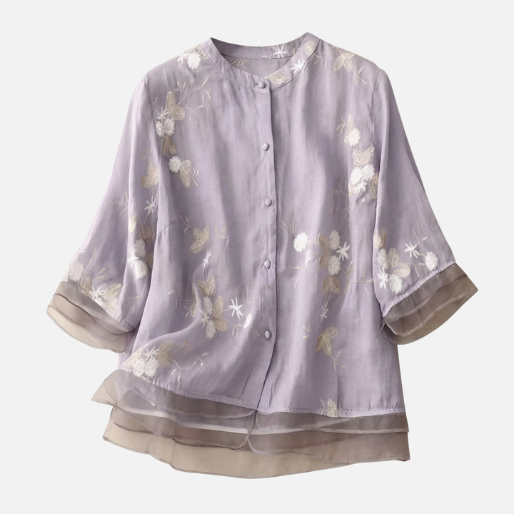 Breathable Cotton Top with Floral Embroidery for Women
