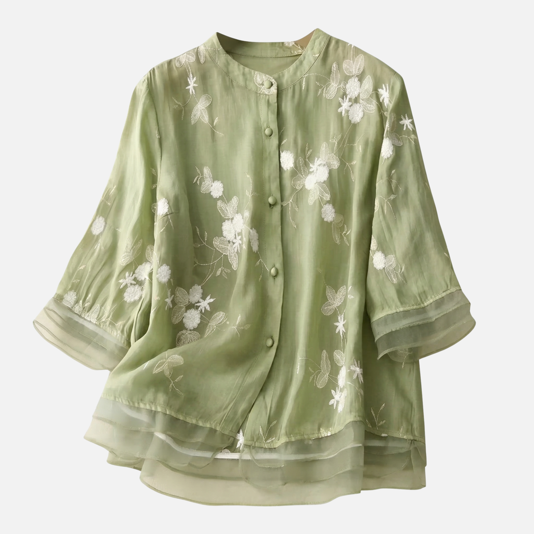 Breathable Cotton Top with Floral Embroidery for Women