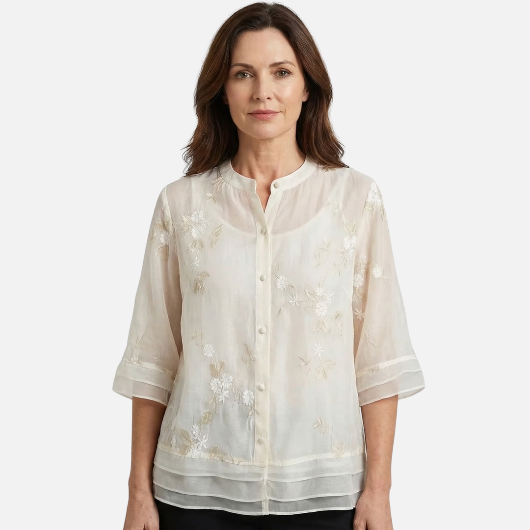 Breathable Cotton Top with Floral Embroidery for Women
