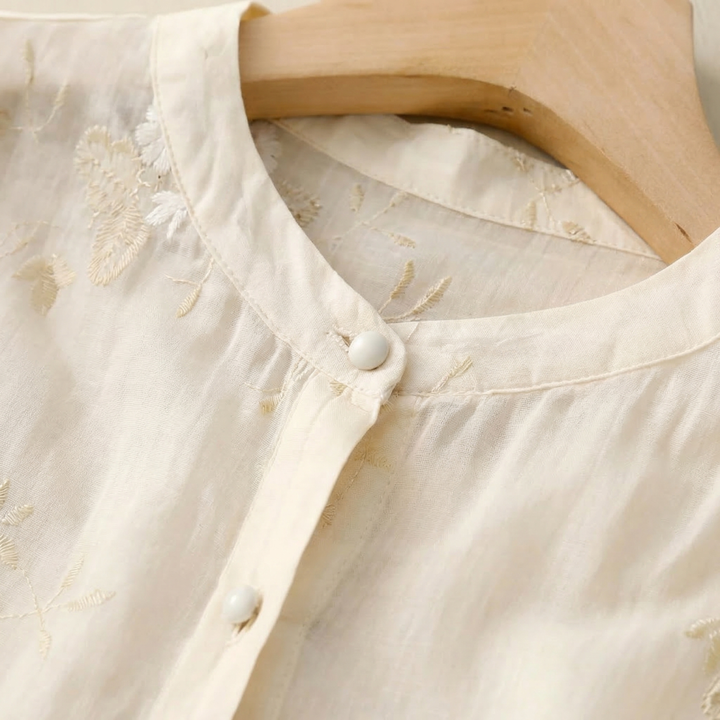 Breathable Cotton Top with Floral Embroidery for Women