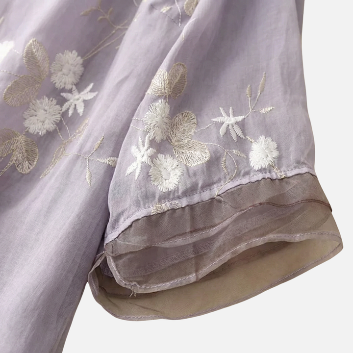 Breathable Cotton Top with Floral Embroidery for Women