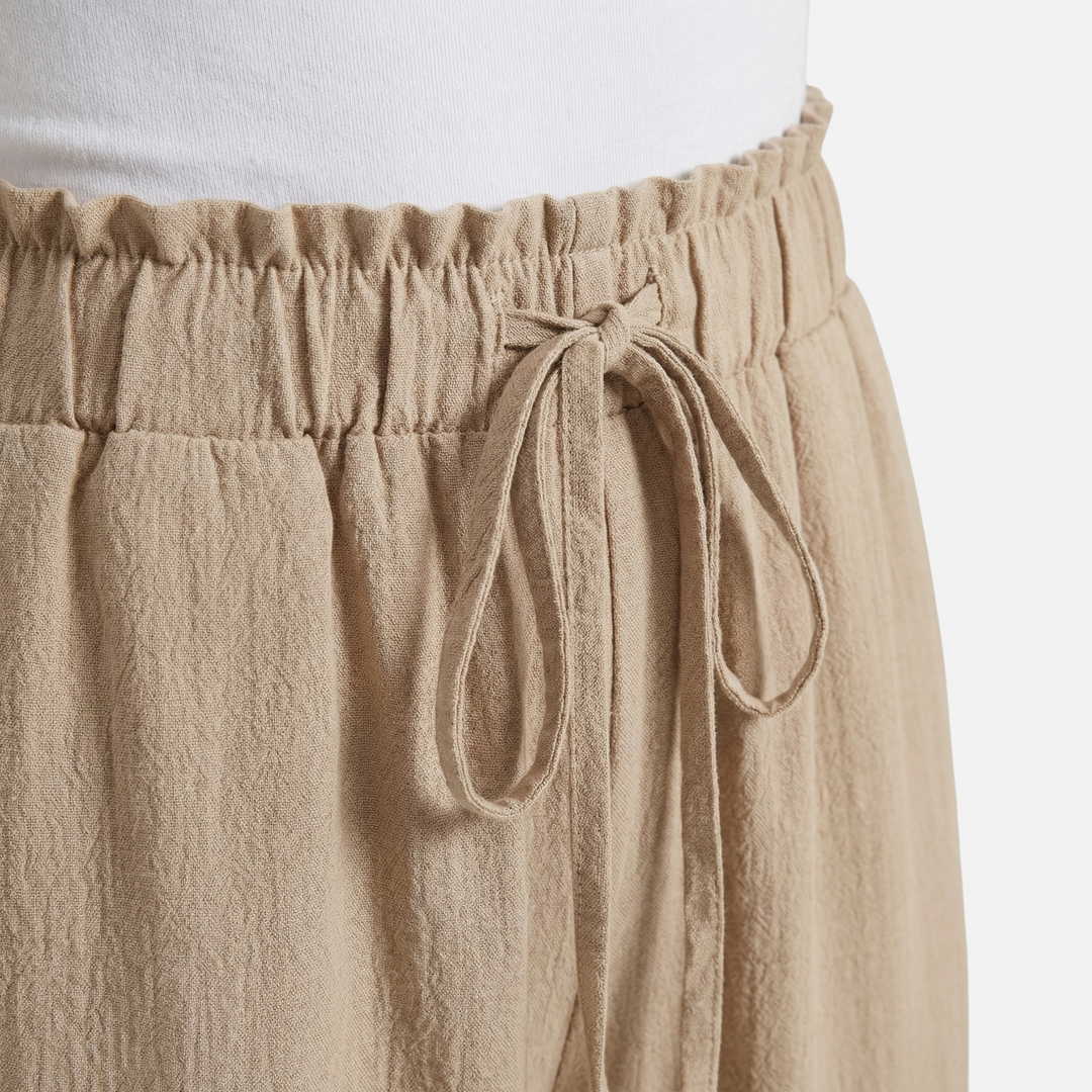 Summer Wide Leg Linen Pants with Drawstring for Women