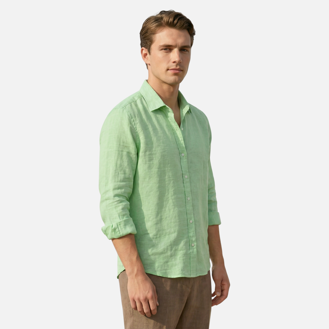 Linen Summer Shirt – Button-Down Roll-Up Sleeve for Men