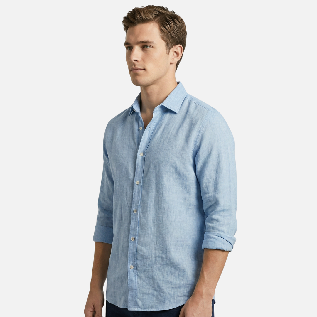 Linen Summer Shirt – Button-Down Roll-Up Sleeve for Men