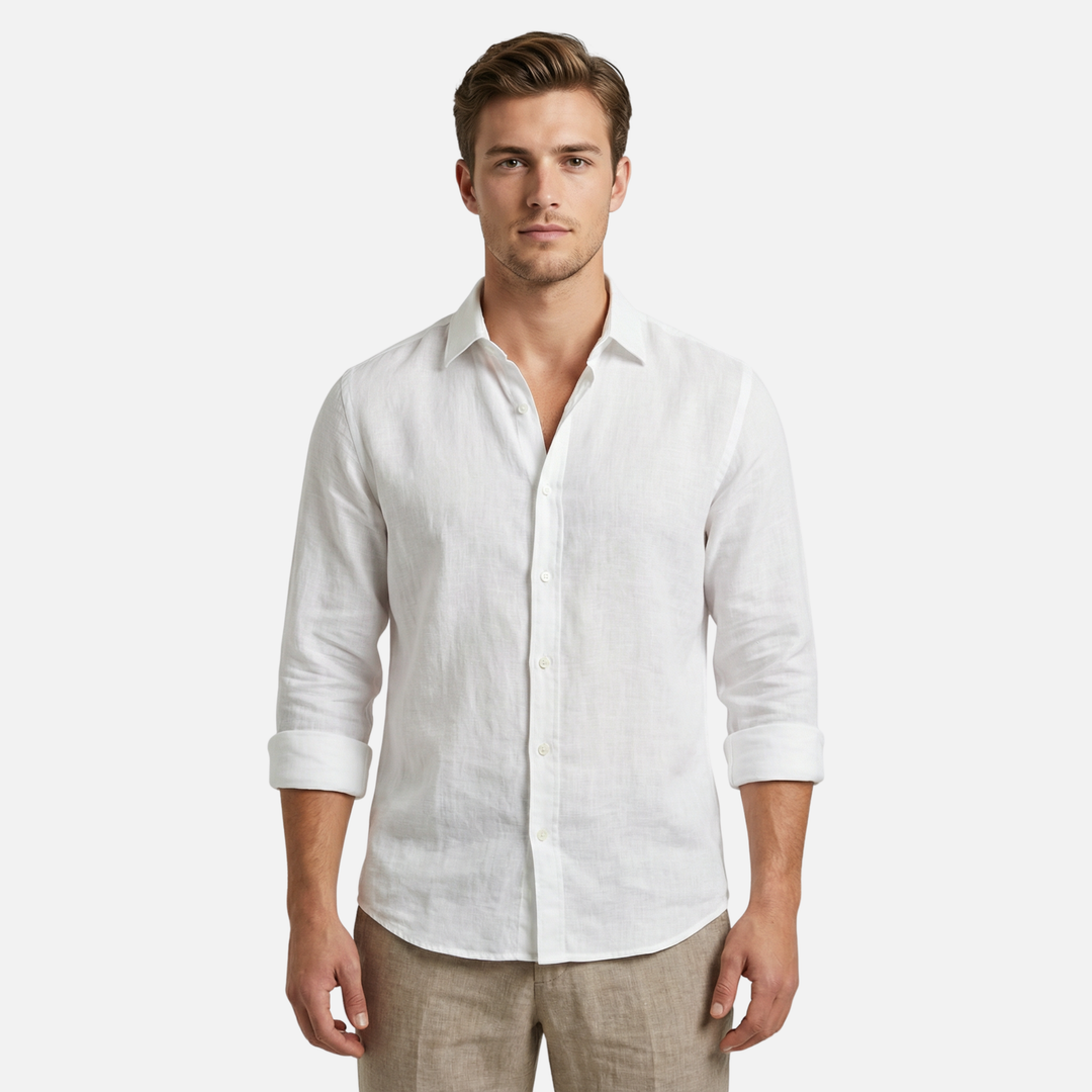 Linen Summer Shirt – Button-Down Roll-Up Sleeve for Men