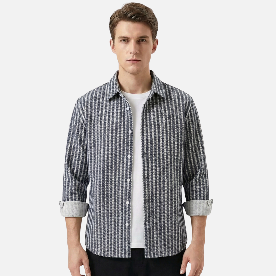 Casual Striped Button-Down Shirt with Long Sleeves for Men