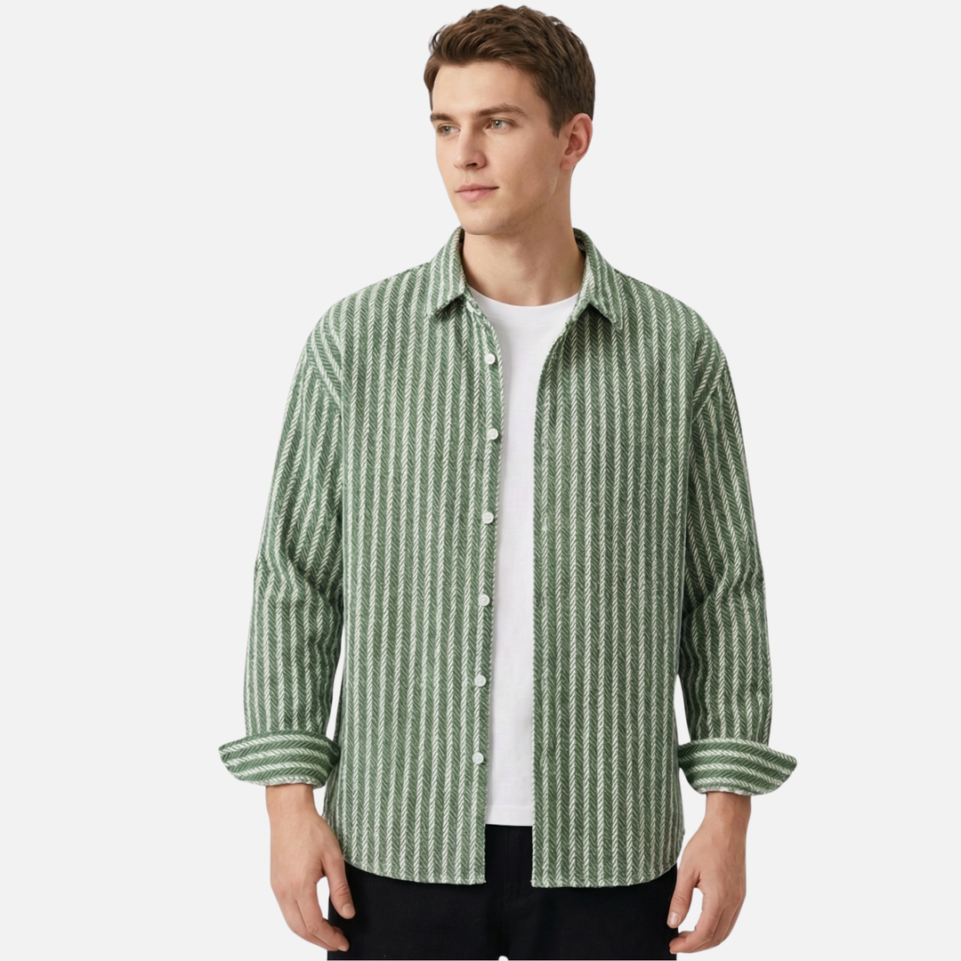Casual Striped Button-Down Shirt with Long Sleeves for Men