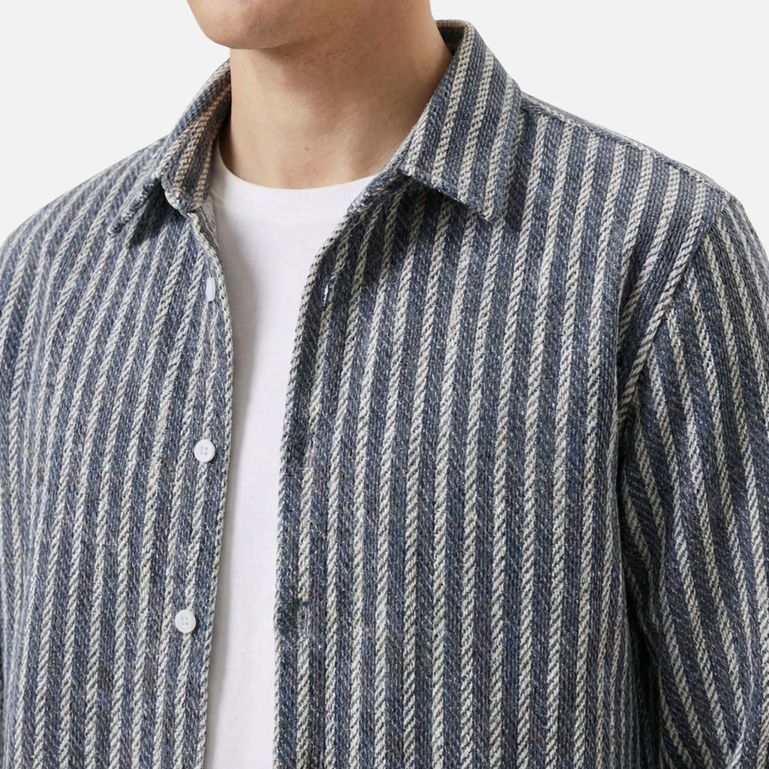 Casual Striped Button-Down Shirt with Long Sleeves for Men
