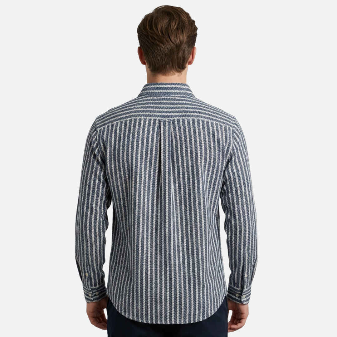 Casual Striped Button-Down Shirt with Long Sleeves for Men