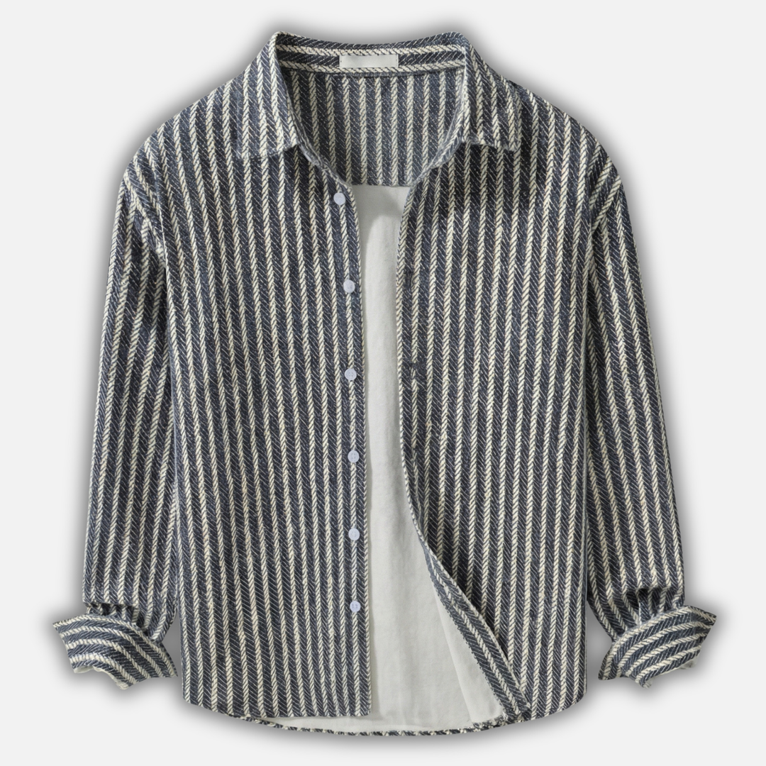 Casual Striped Button-Down Shirt with Long Sleeves for Men