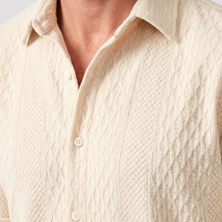 Casual Textured Knit Cruise Set with Drawstring Shorts for Men
