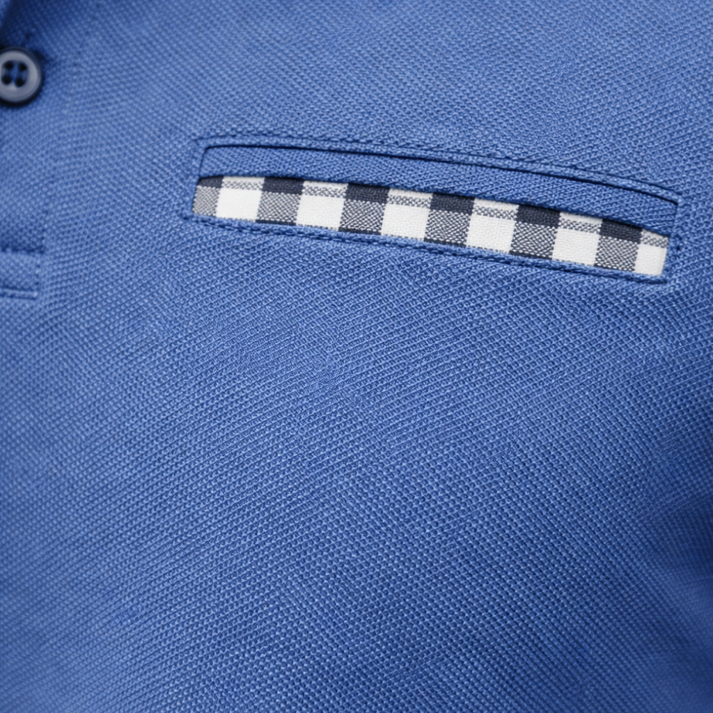 Checkered Collar Polo Shirt with Long Sleeves for Men