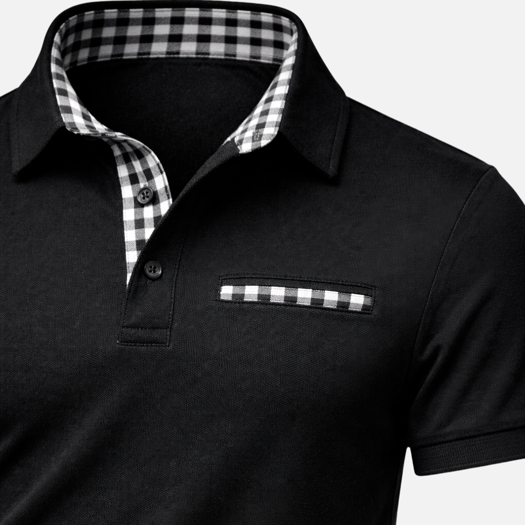 Checkered Collar Polo Shirt with Long Sleeves for Men