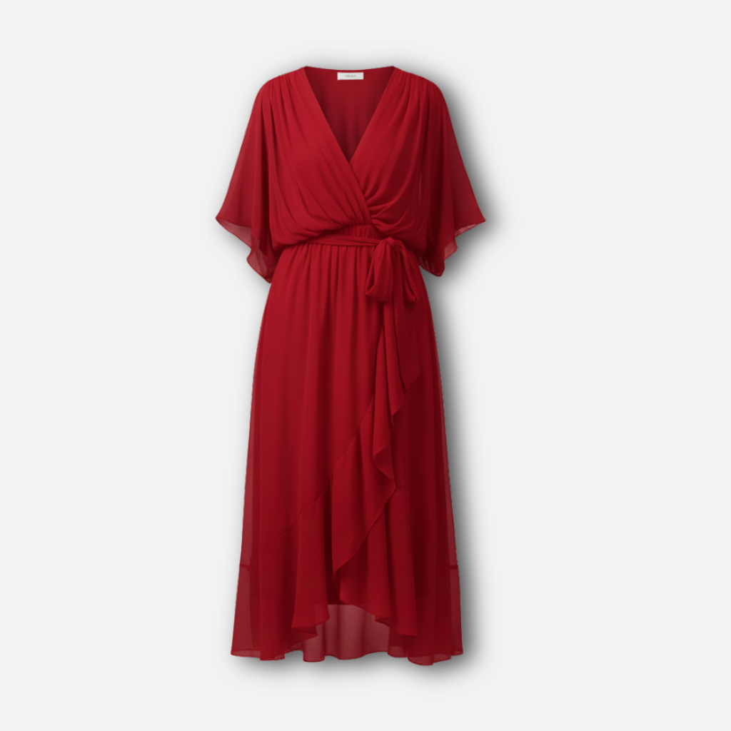 Chiffon Wrap Dress with Ruffled High-Low Hemline for Women