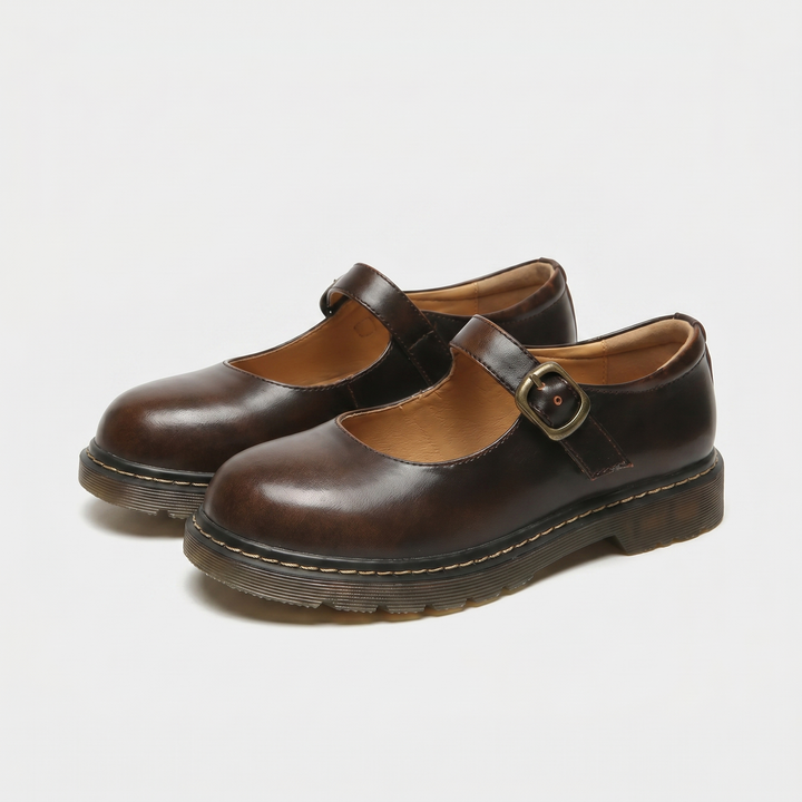 Chunky Sole Mary Jane Flats with Buckle Strap for Women