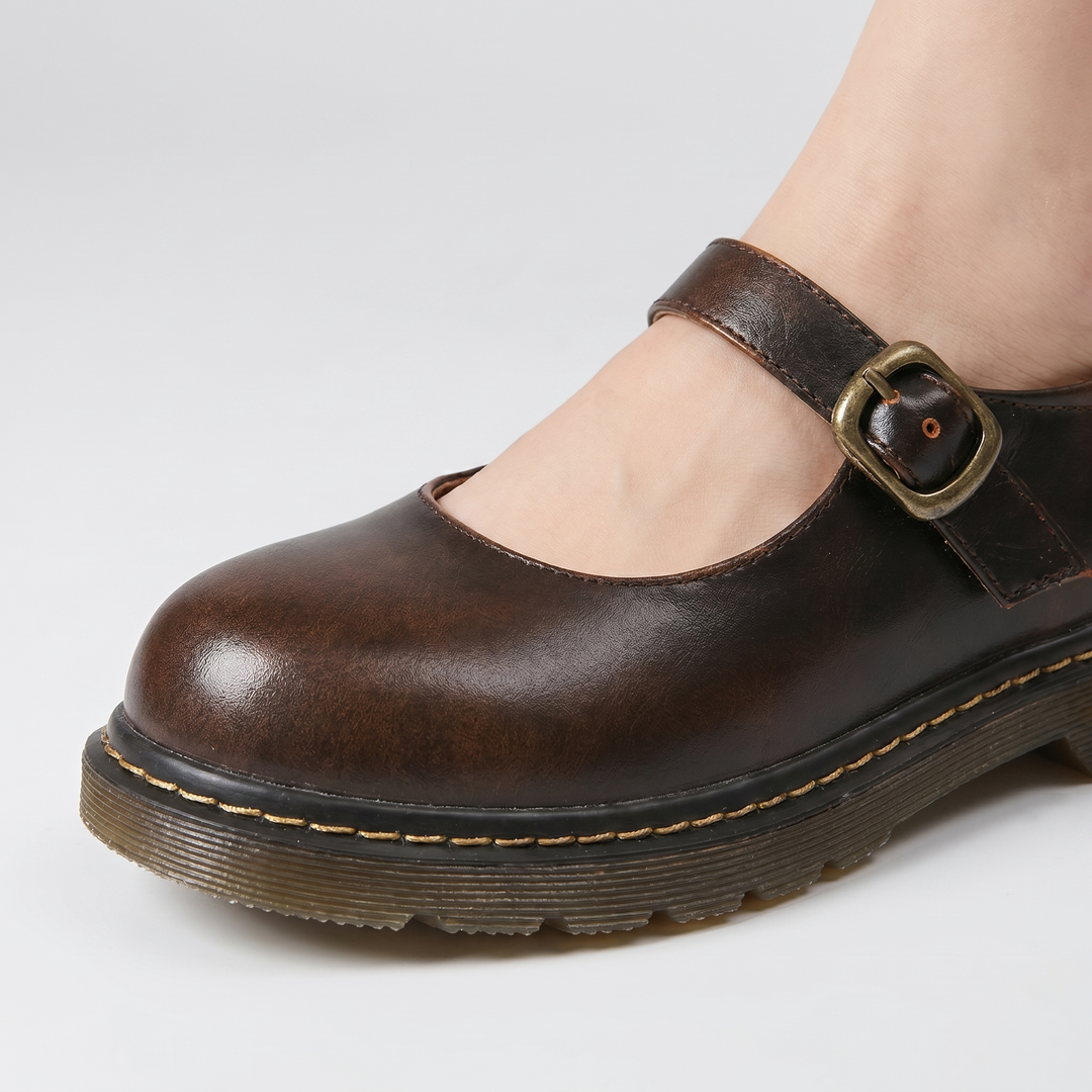 Chunky Sole Mary Jane Flats with Buckle Strap for Women