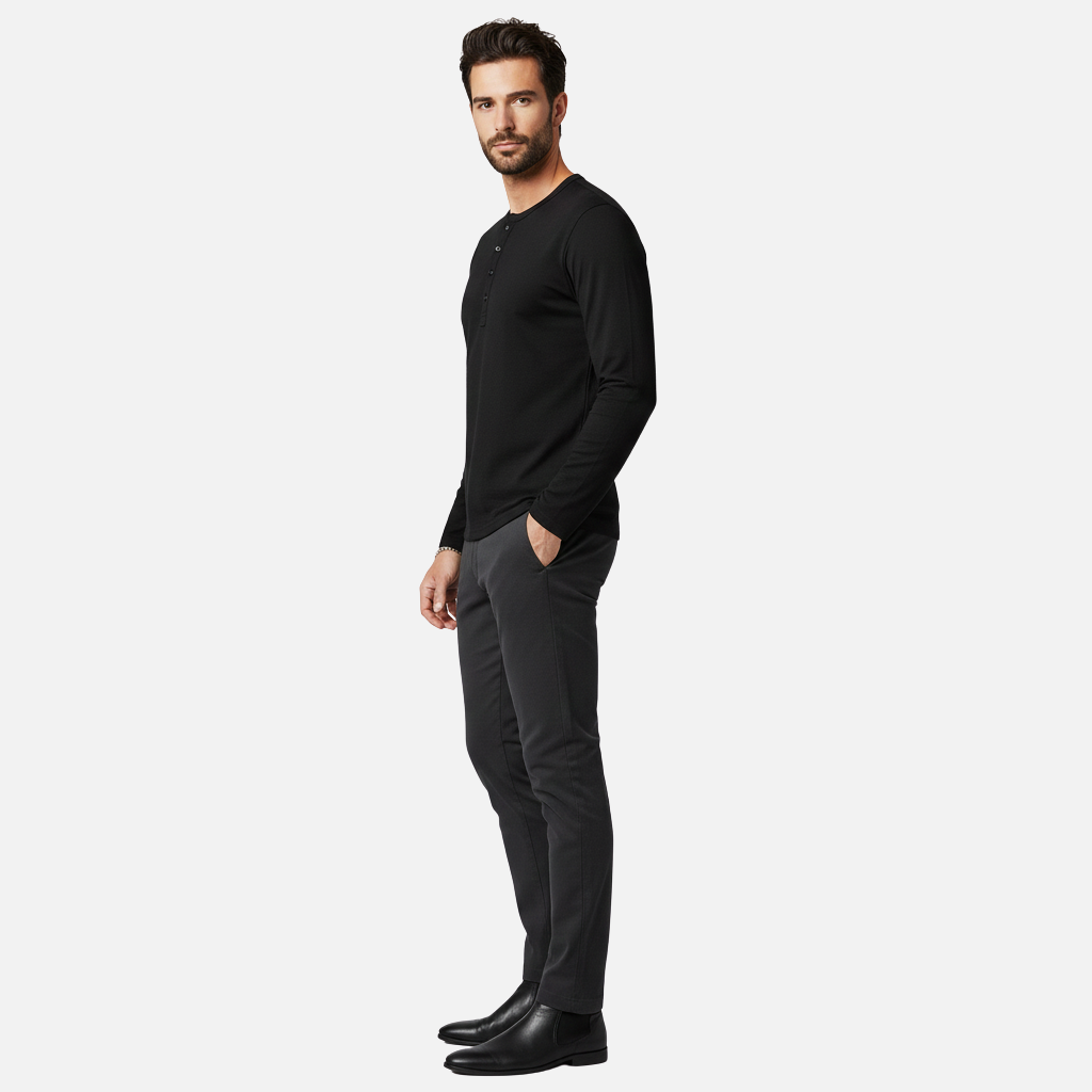 Classic Button-Up Shirt with Long Sleeves for Men