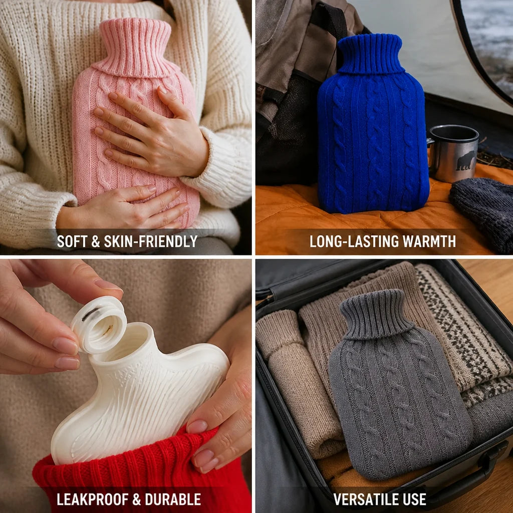 Classic Hot Water Bottle – 2 Liter with Soft Plush Cover 2