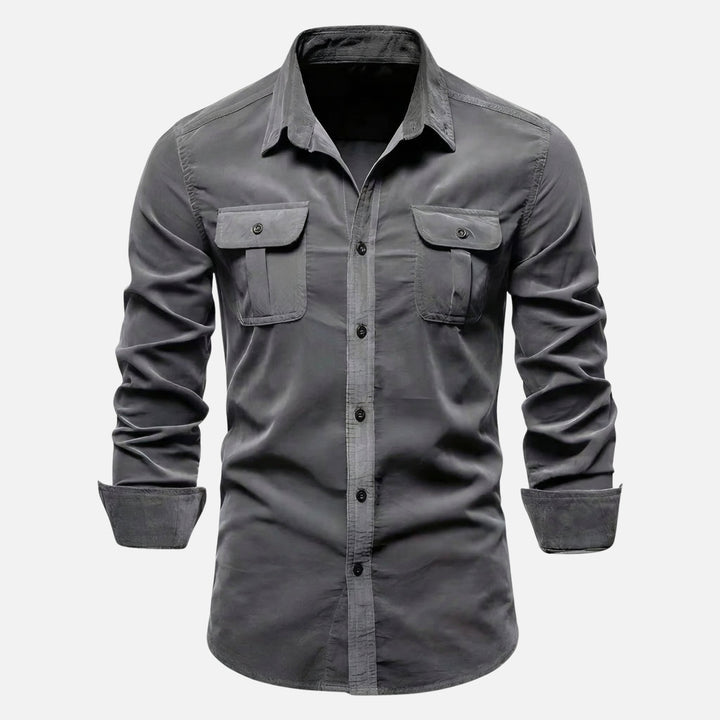 Corduroy Ribbed Shirt with Flap Pockets for Men