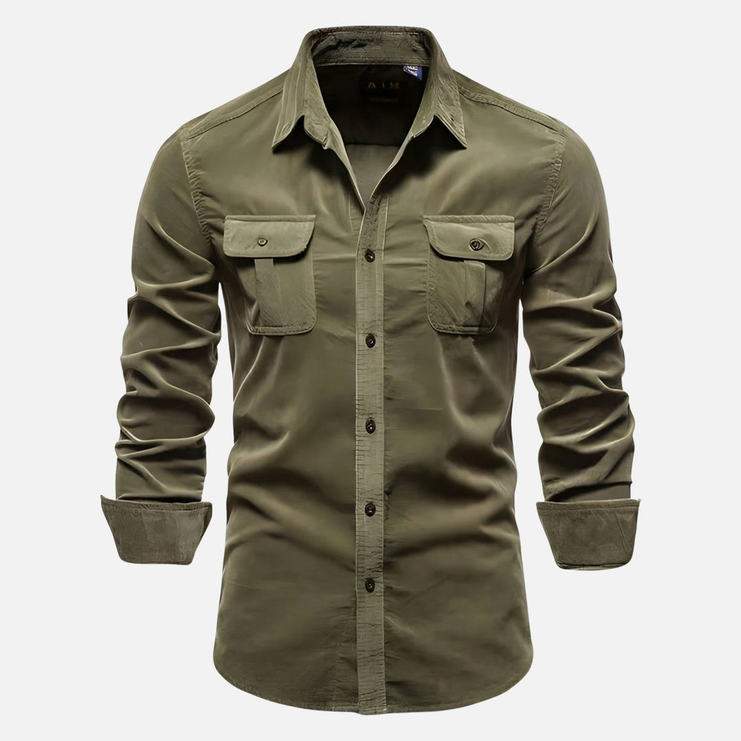 Corduroy Ribbed Shirt with Flap Pockets for Men