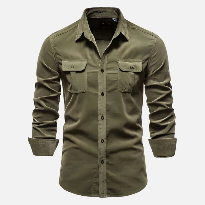 Corduroy Ribbed Shirt with Flap Pockets for Men