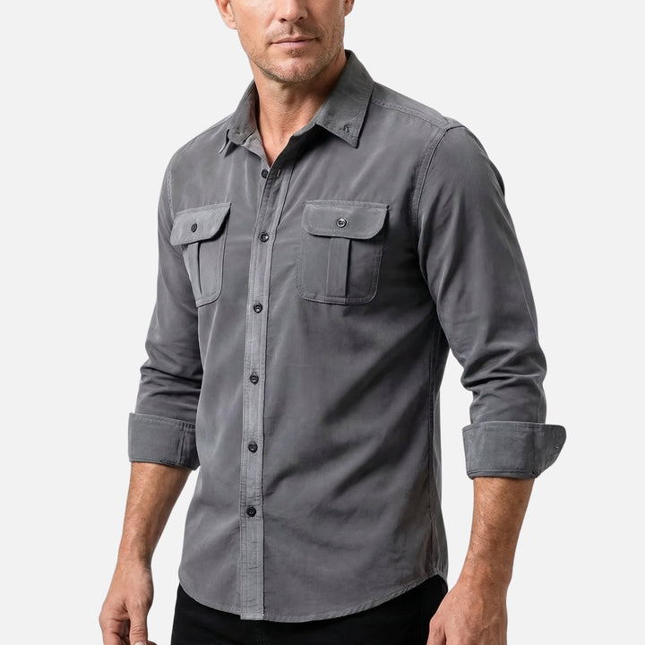 Corduroy Ribbed Shirt with Flap Pockets for Men