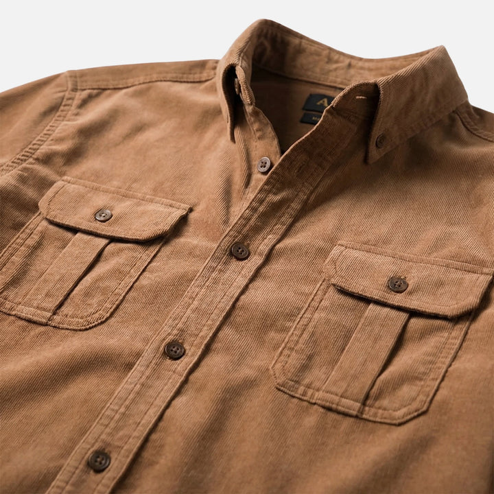 Corduroy Ribbed Shirt with Flap Pockets for Men
