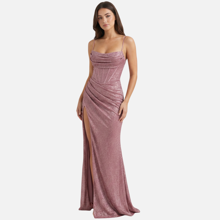Corset Bodice Maxi Dress with Side Slit for Women