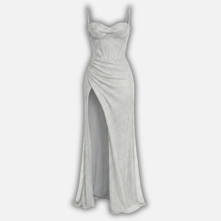 Corset Bodice Maxi Dress with Side Slit for Women