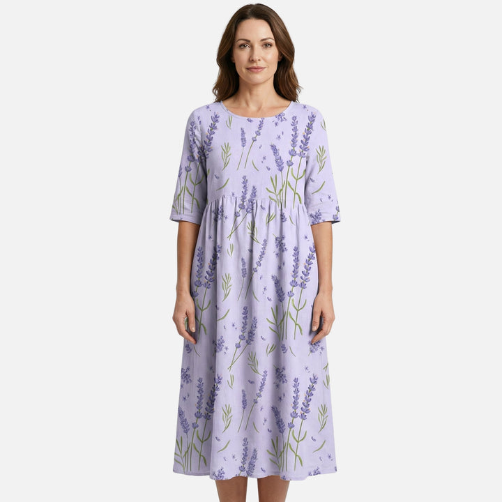 Cotton Long Dress with Cinched Waist for Women
