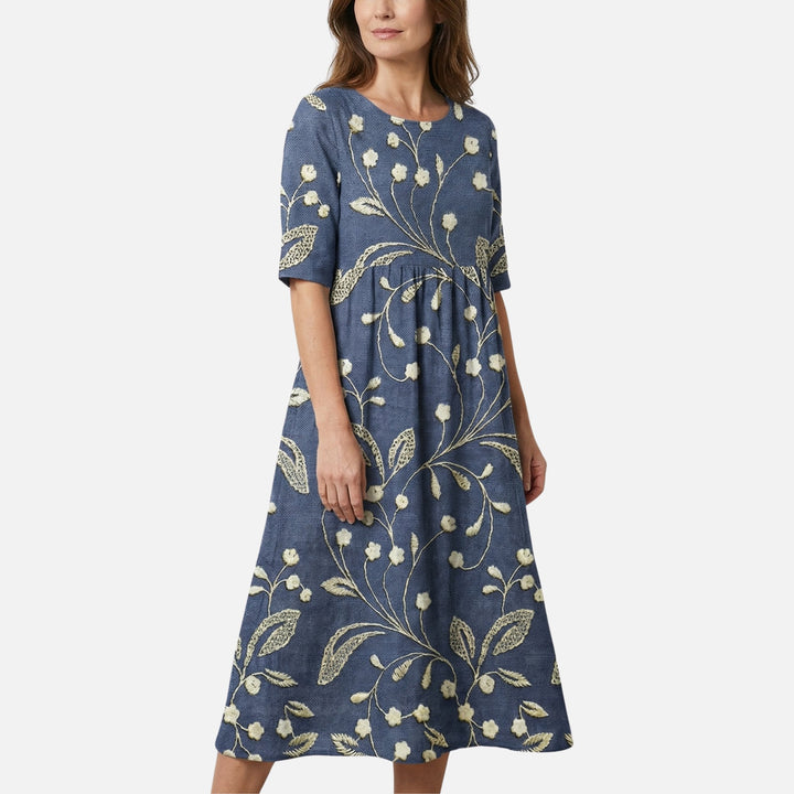 Cotton Long Dress with Cinched Waist for Women