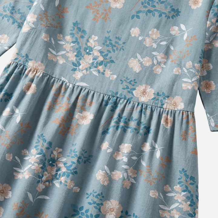 Cotton Long Dress with Cinched Waist for Women