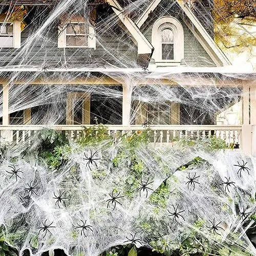 Creepy Halloween Spider Webs – Massive Home Decoration with 9 Spiders for Your Haunting 3