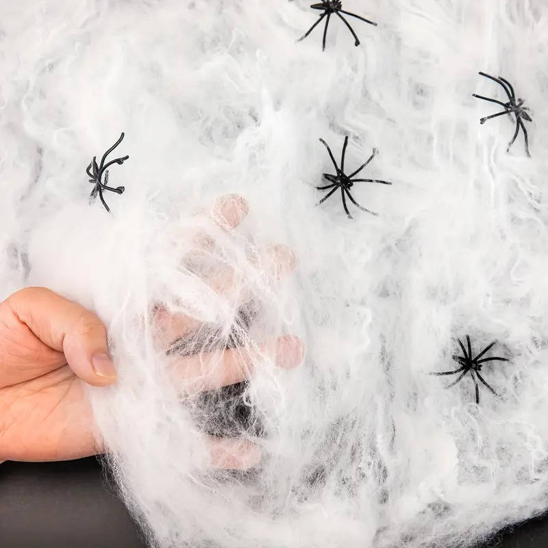 Creepy Halloween Spider Webs – Massive Home Decoration with 9 Spiders for Your Haunting 4
