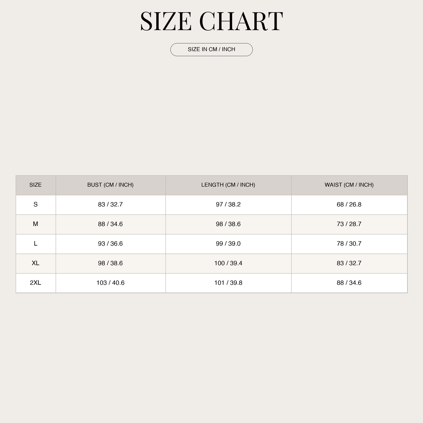 Women's Denim Dress – Slim-Fit with Adjustable Straps size chart