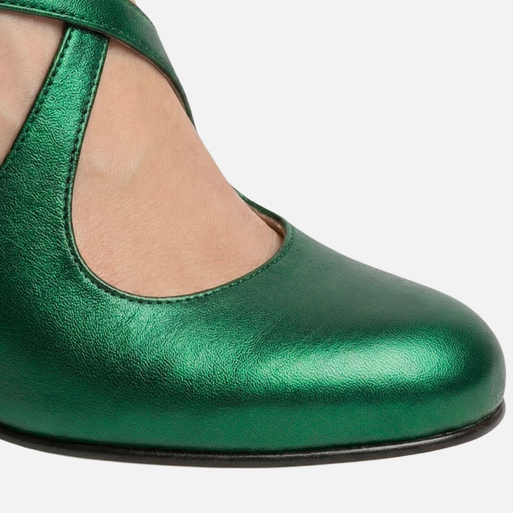Faux Leather Crisscross Strap Block Heel Pumps for Women