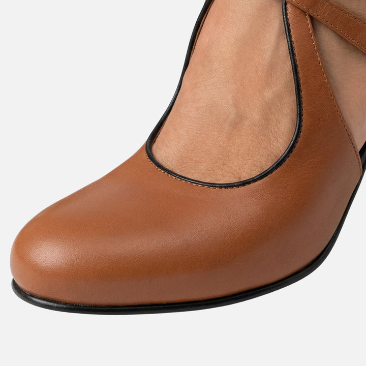 Faux Leather Crisscross Strap Block Heel Pumps for Women