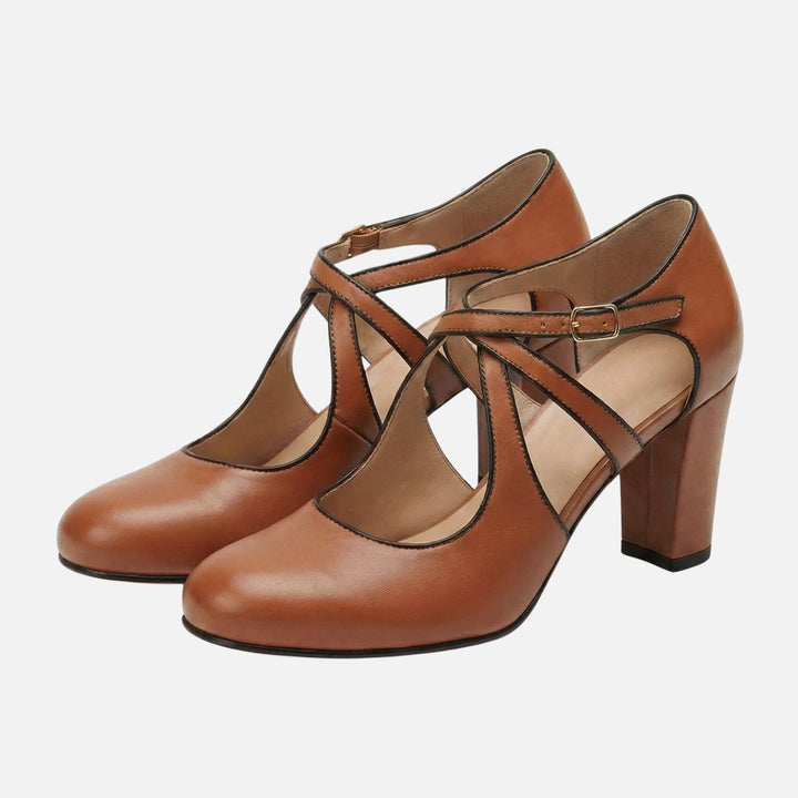 Faux Leather Crisscross Strap Block Heel Pumps for Women