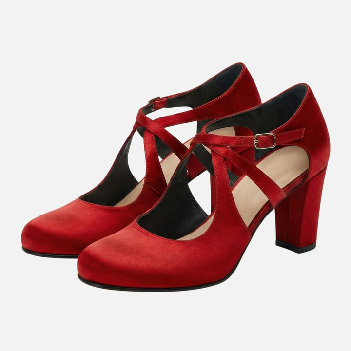 Faux Leather Crisscross Strap Block Heel Pumps for Women