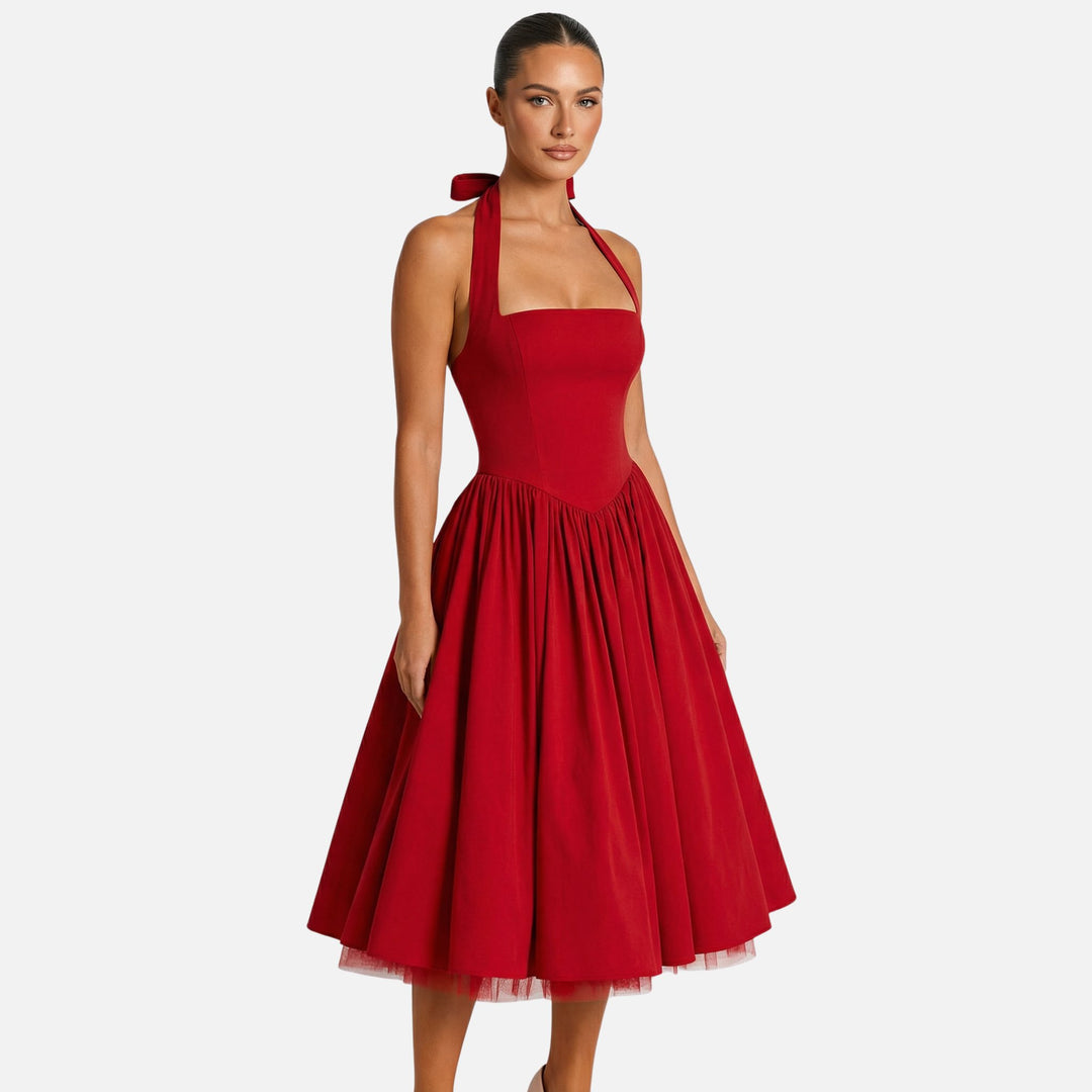 Flare Mid-Length Halter Dress Stretch for Women
