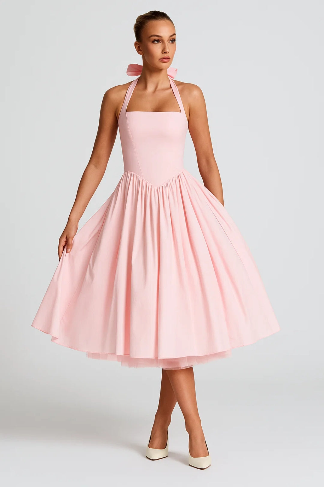 Flare_Mid_Length_Halter_Dress_Stretch_for_Women_6