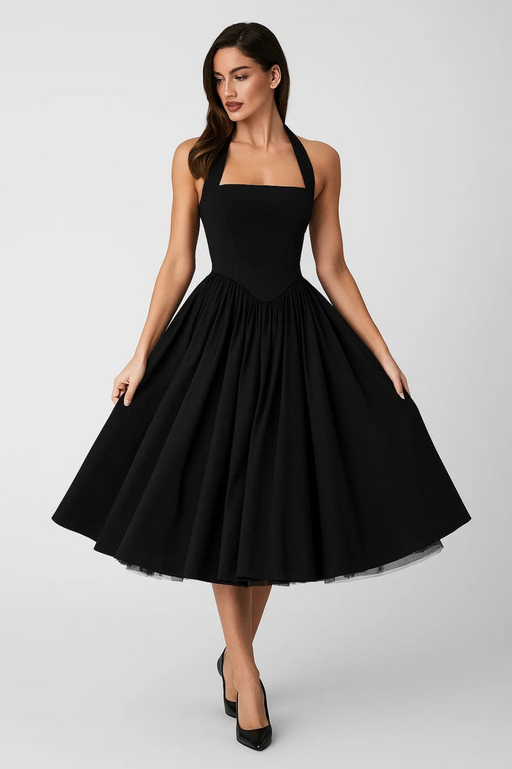 Flare_Mid_Length_Halter_Dress_Stretch_for_Women_7