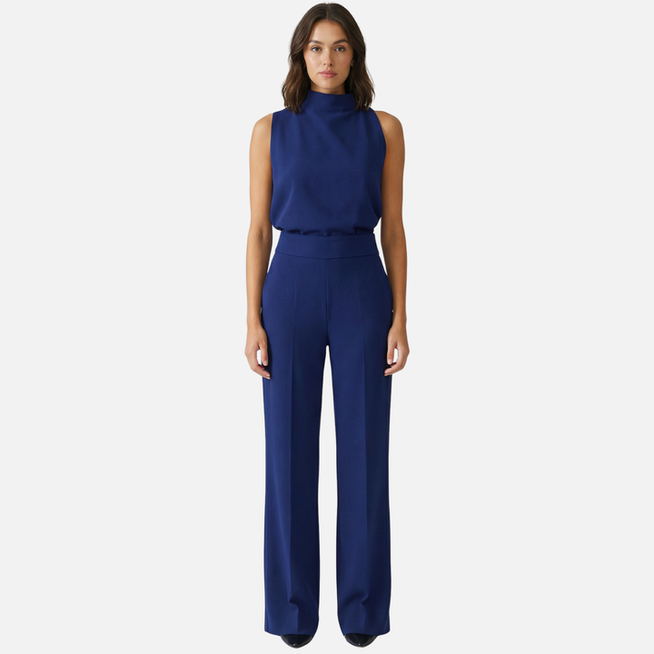 Flared Leg Jumpsuit with High Neckline for Women