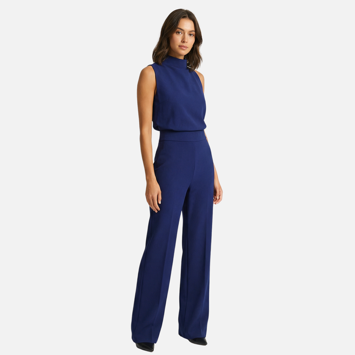Flared Leg Jumpsuit with High Neckline for Women