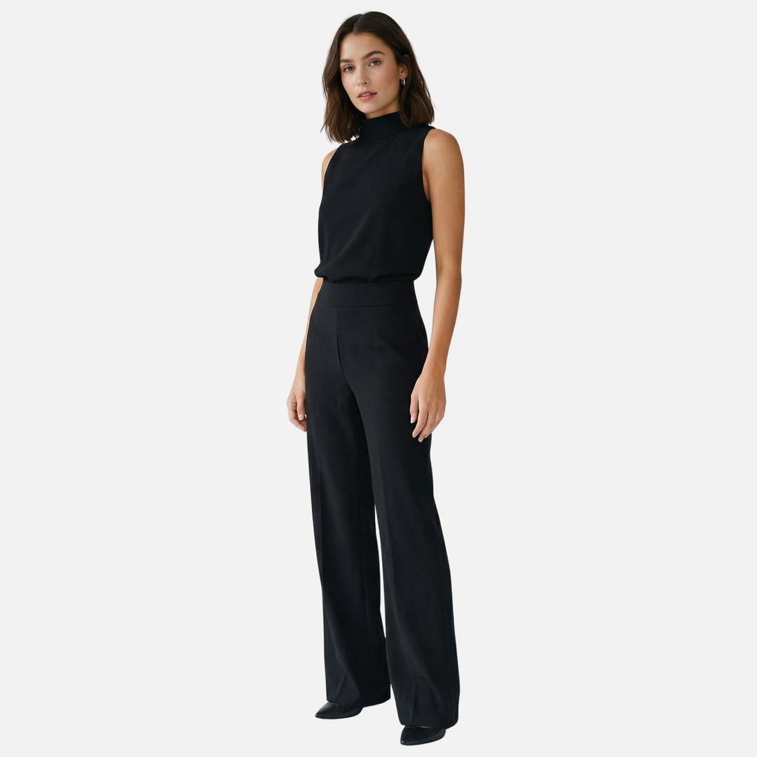 Flared Leg Jumpsuit with High Neckline for Women