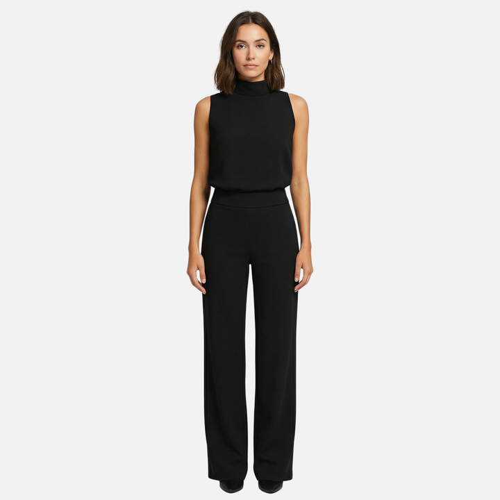 Flared Leg Jumpsuit with High Neckline for Women