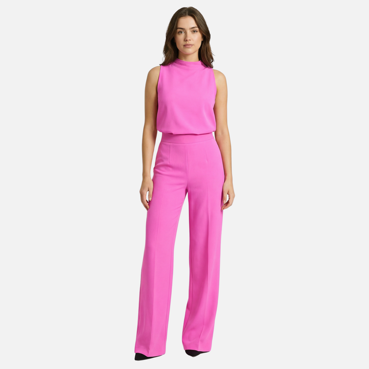 Flared Leg Jumpsuit with High Neckline for Women