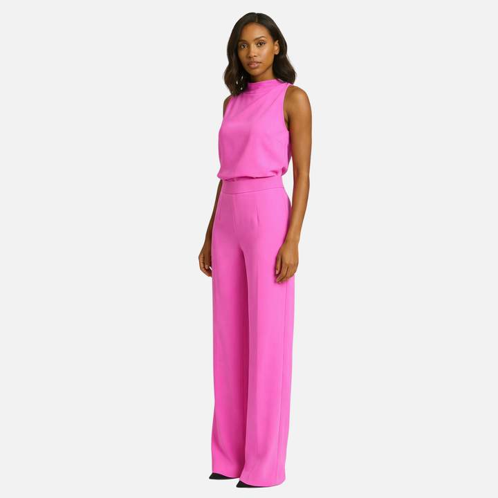 Flared Leg Jumpsuit with High Neckline for Women