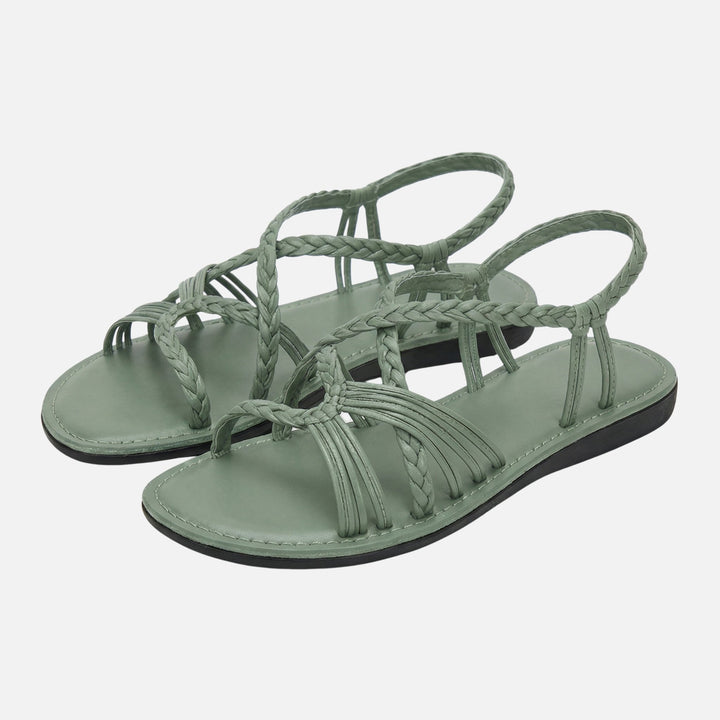 Flat Low-Heel Sandals with Woven Straps for Women
